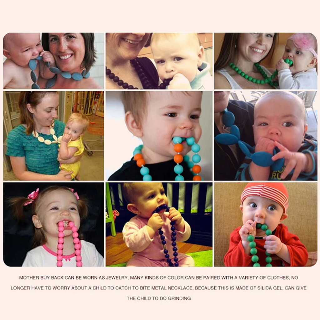 Silicone Teething Nursing Breastfeeding Necklace Chewing for Infant Toddlers Baby Teether Soother Toy 9Colors