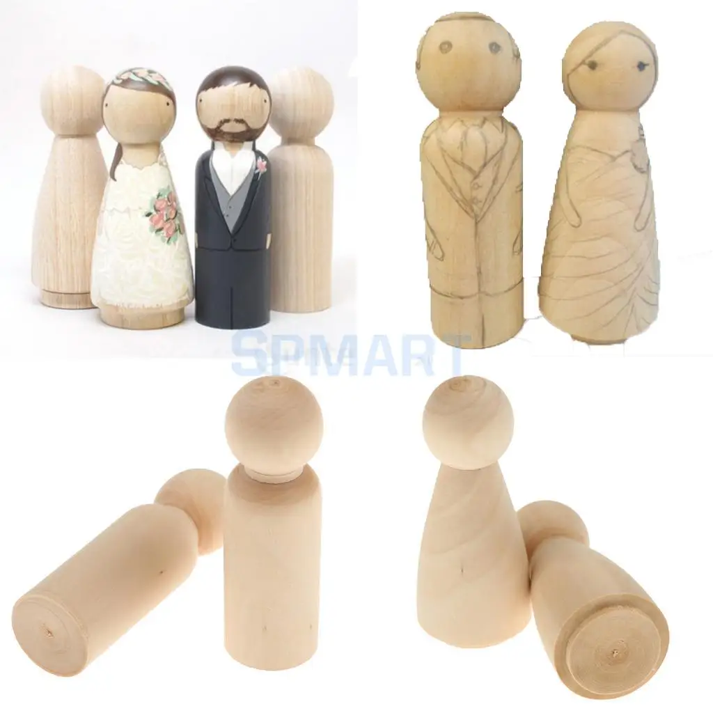 Wooden Peg People Family Bride Groom Nesting Dolls Birthday Cake Party Famiy Activity DIY Craft Toys Children Friends Gift