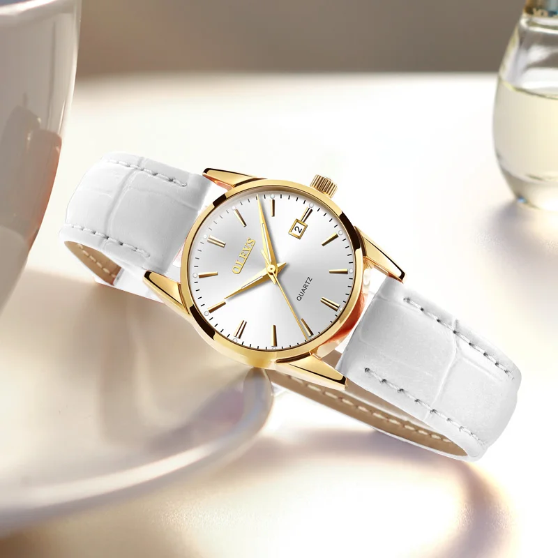 

relojes mujer OLEVS Luxury Brand Ladies Nurse Watch Leather Sport Date Wristwatch Women Quartz Watches Rose Gold Clock White