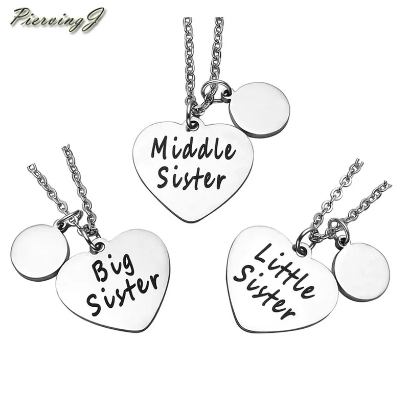 

PiercingJ Latest Stainless steel necklace closest Friendship Family Sisters Heart Pendant Necklace Set for Birthday gift