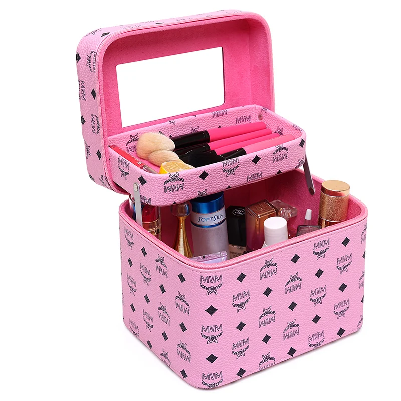 

Women Large Capacity Professional Makeup Organizer Fashion Toiletry Cosmetic Bag Multilayer Storage Box Portable Pretty Suitcase
