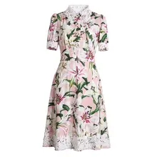 Red RoosaRosee модное подиумное женское платье с цветочным принтом и пуговицами, винтажное платье с коротким рукавом, элегантные платья из бутика, вечерние платья