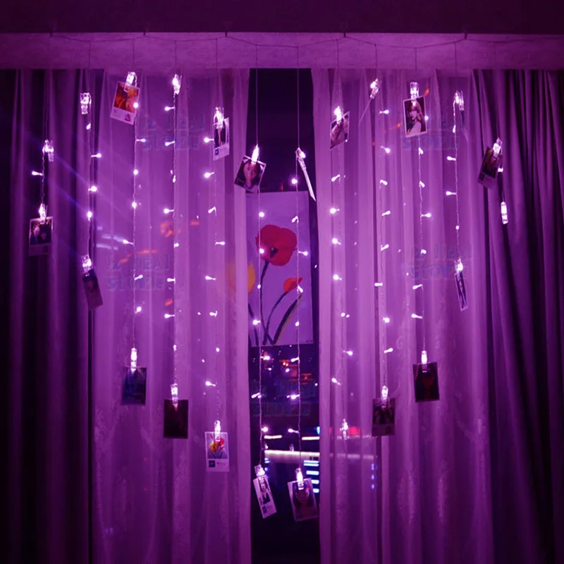 128 светодиодный светильник с 32 клипсами, светильник для фото, романтический занавес, светильник в форме сердца для дома, торгового зала, отеля, уличного украшения - Испускаемый цвет: Purple