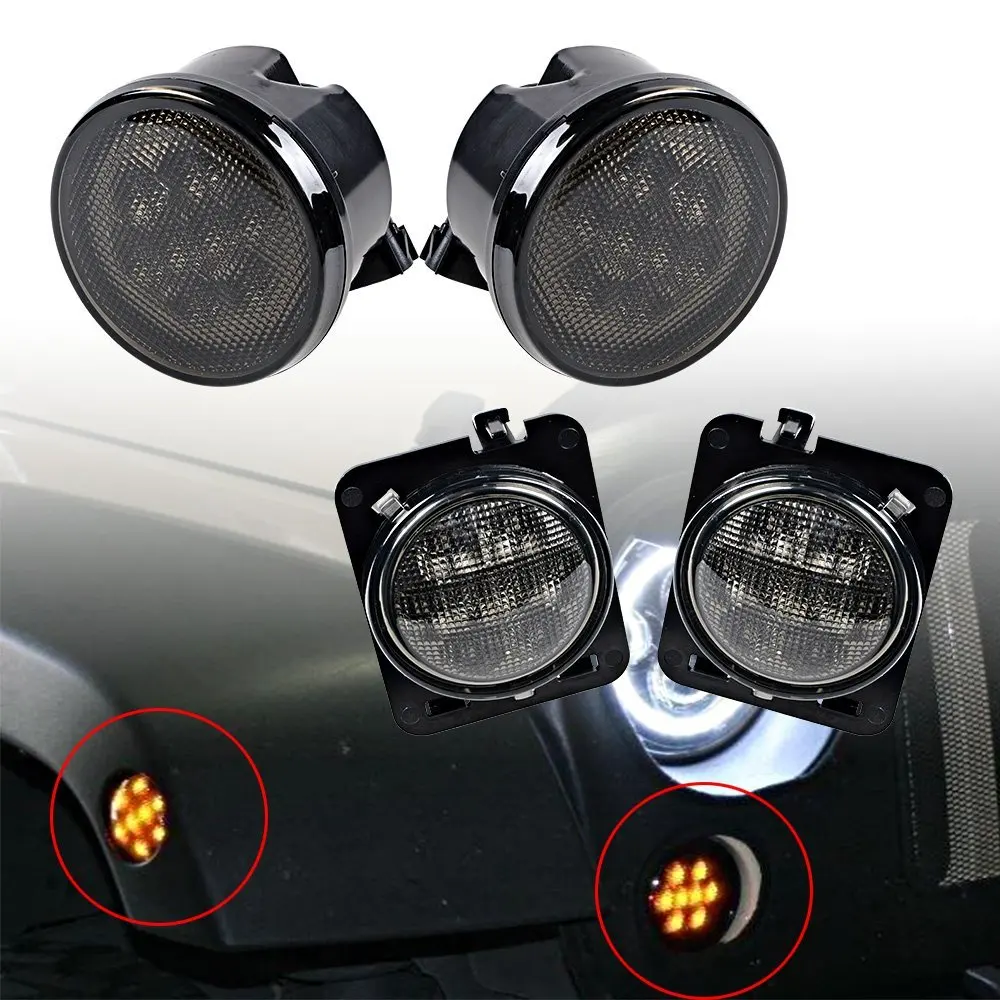 

Combo For 2007-2017 Jeep Wrangler JK JKU Smoke Lens Amber LED Front Turn Signal Light + Fender Side Marker Parking Lamp