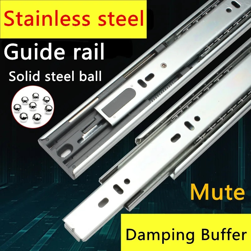 

1 Pair HG90T Stainless Steel Three Sections Drawer Track Slide Guide Rail accessories Furniture Slide with Damping Furntion