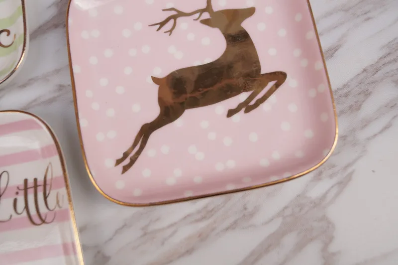Маленький Рождественский олень фарфоровая тарелка квадратная ручная роспись блюдце керамическое ювелирное блюдо декоративный поднос украшение стола