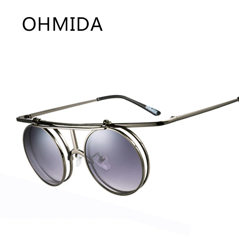 

OHMIDA New Fashion Steampunk Sunglasses Men Clip Mirror Men's Sun Glasses Round Frame Metal Male lunette de vue homme clips