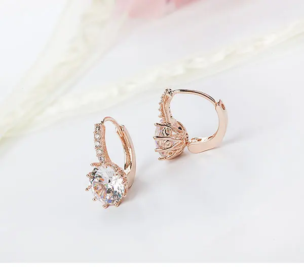 2019 New Arrival Genuine Gold Women’s Crystal Stud Earring Holder Ear Cuffs Earrings For Women Femme Pendientes Brinco Ouro Gift