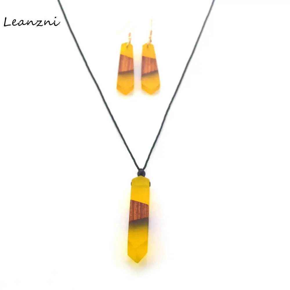 

Leanzni Antique wood resin pendant suit, yellow fashion jewelry, knitted rope, special gift, wholesale Necklace suit