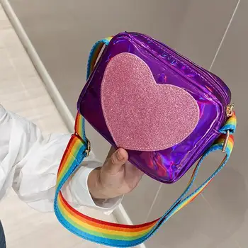 

Girls Crossbody Small Square Bag Cute Kids Mini Purse Handbag Shoulder Bagsradiation Package Sequins Heart Messenger Bag A223