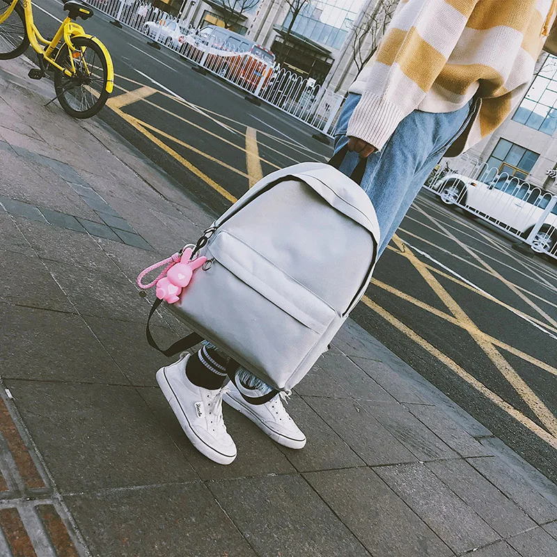 Menghuo Brand Canvas Men Women Backpack Rabbit Pendant College High Middle School Bags for Teenager Boy Girls Backpacks Mochila (57)