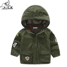 I.K Boy Jacket For Winter Warm Plus Cotton Hoodies 2017 Fashion Children Baby Kids Green With Cartoon Patch Cute Clothing DP3014