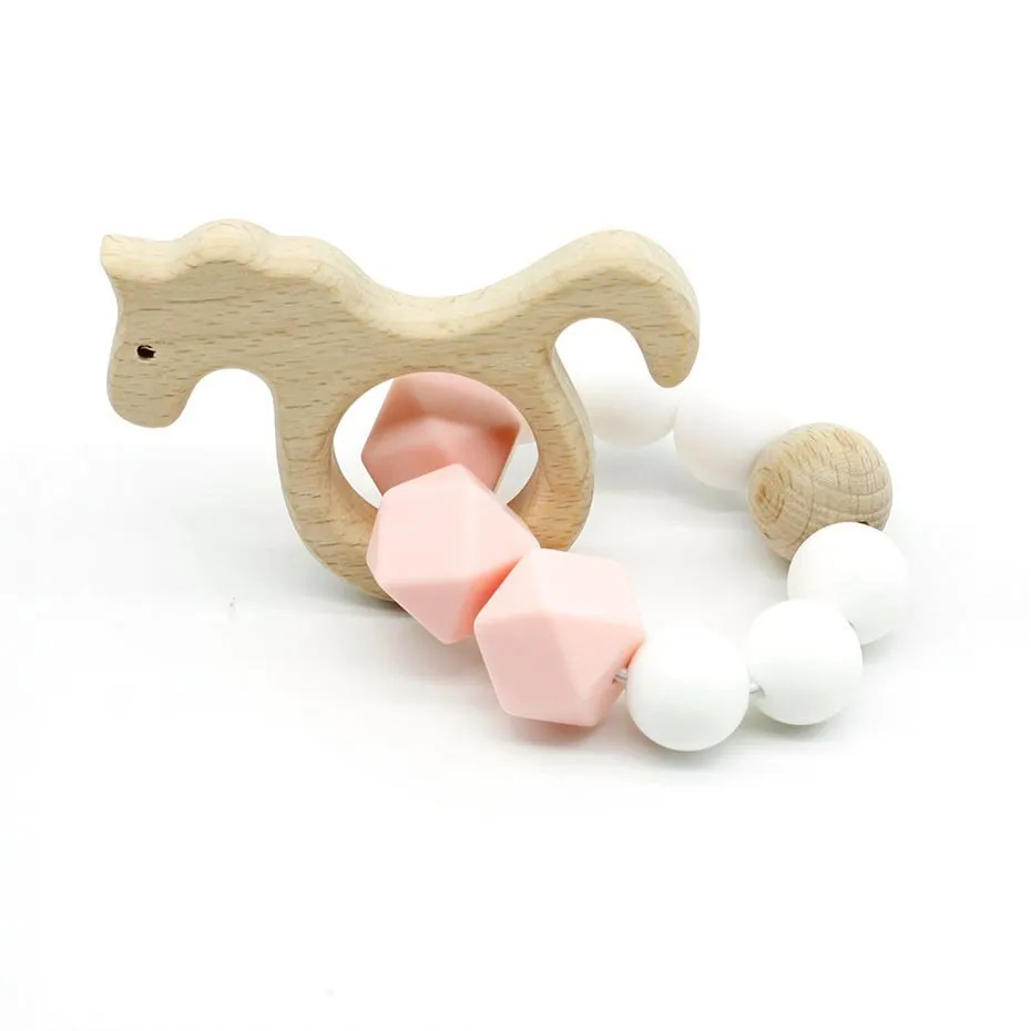 Детские деревянные игрушки лиса Ежик слон Дельфин силиконовые бусины игрушки для детей Прорезывание Зубов Браслет детский браслет погремушка