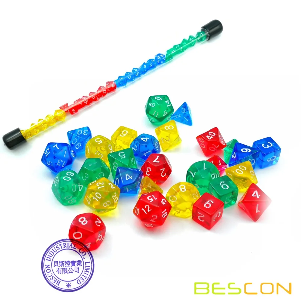 Bescon 28 шт. красочные полупрозрачные мини многогранные кости набор в тюбике, Подземелья и Драконы RPG 4X7 шт., мини игральная кость из драгоценного камня набор