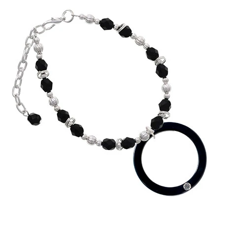 Acrylic 1 1/2 Ring with 4mm Crystal Black Black Beaded Bracelet