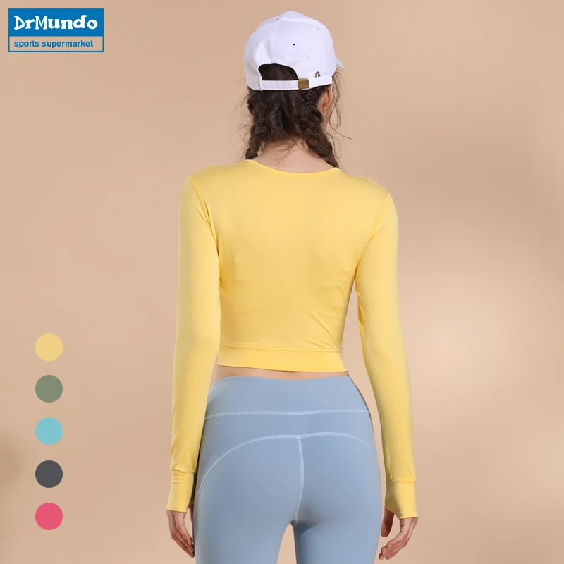 Розовые бесшовные рубашки для йоги для женщин Vital Seamless с длинным рукавом Crop Top Thumb Hole Fitted Gym top Shirts Workout Running clothes