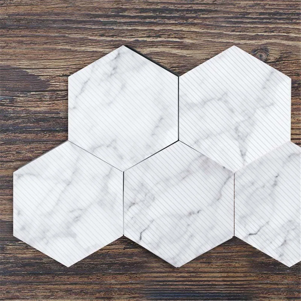 

10pcs/set New Imitation Marble Hexagonal Tile Stickers Bathroom Kitchen Oil Proof Wall Stickers Home Nonslip Floor Tiles *2