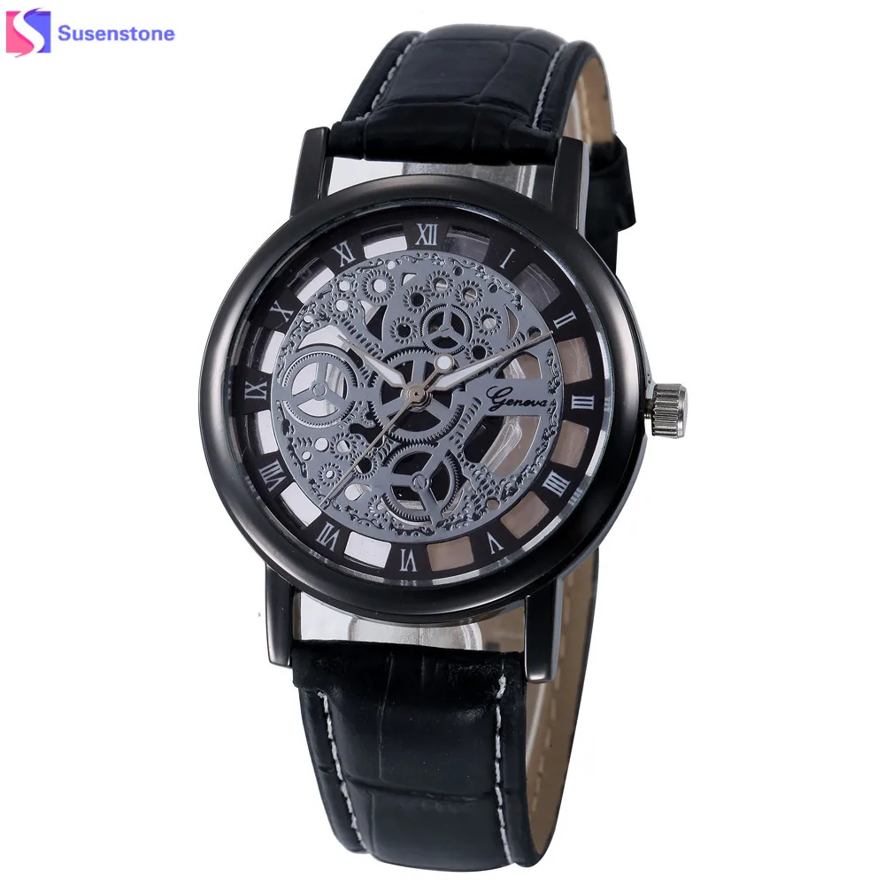 

New Fashion Watch Women Hollow Out Dial Clcok Faux Leather Analog Quartz Watch Roman Numerals Ladies Casual Wrist Watch relogio