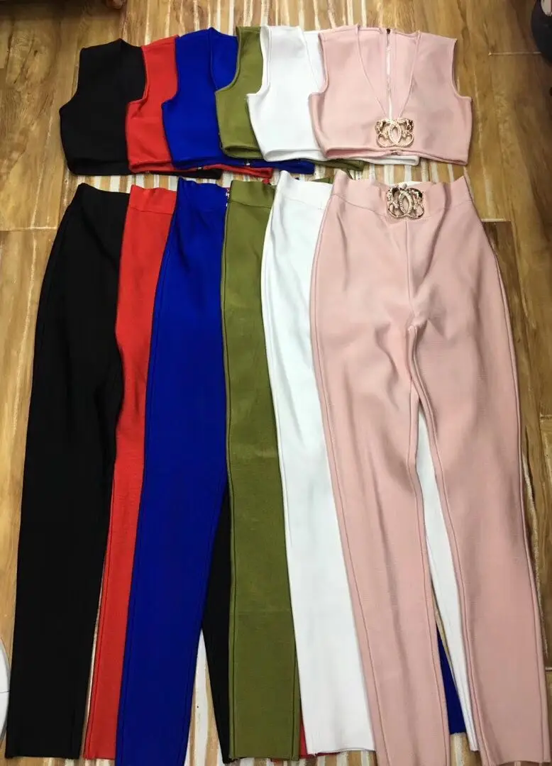 

6 Colors Sexy V Neck Rayon Bandage Set 2019 Designer Elegant Bandage Set