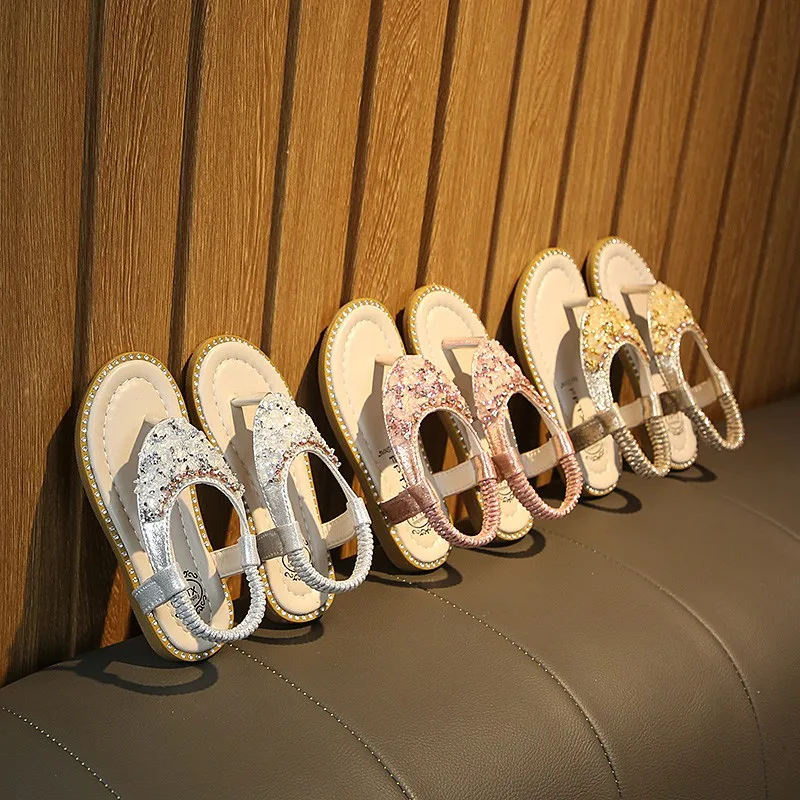 Женские сандалии обувь для детей для девочек; летняя обувь для девочек Дети, с бисером, платье принцессы «рюмочках»; Женская обувь в