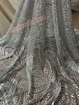 

glued glitter with sequins hot selling JIANXI.C-51113 african tulle net lace fabric for evening dress