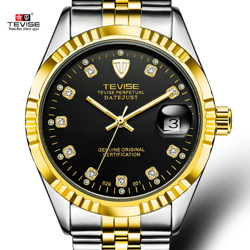 

Tevise Business Automatic Watch Men Stainless Steel Golden Strap Mechanical Watches Waterproof Mens Clock Relogio Masculino saat