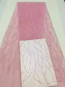 

The latest fashion African lace fabric pink French gem mesh lace fabric/high quality African handmade beaded fabric yz89-308.