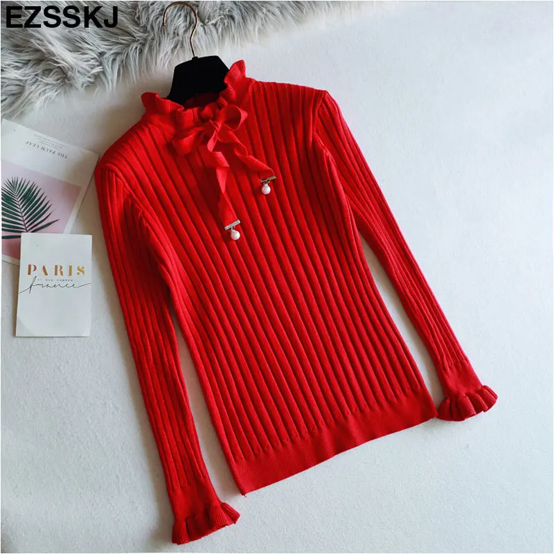 Осенне-зимний толстый свитер в винтажном стиле, пуловеры для женщин, свитер с длинным рукавом и бантом, Женский мягкий пуловер, Топ - Цвет: Красный