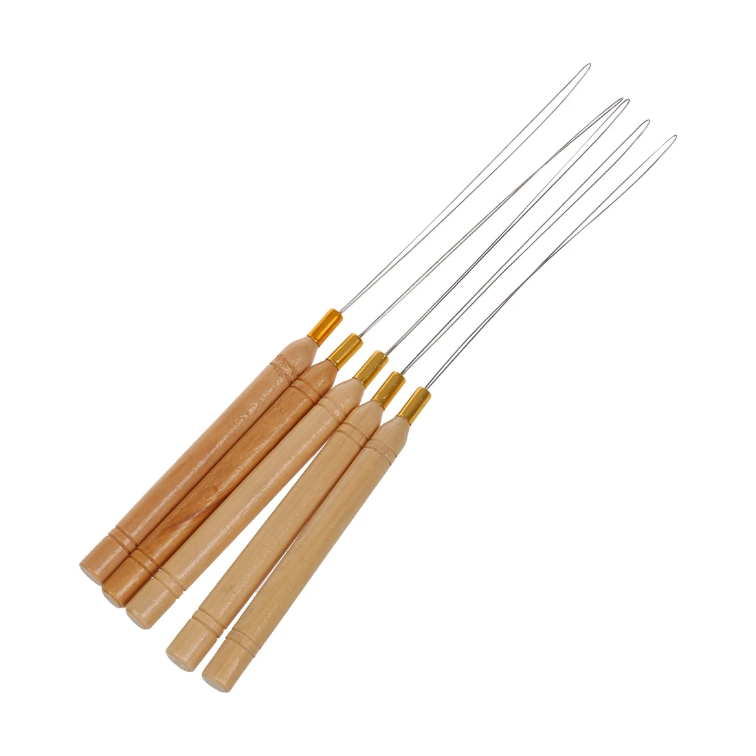 YOST 5Pcs Wooden Handle Hair Extensions Loop Needle Threader Pulling Toolin Hook Needles from