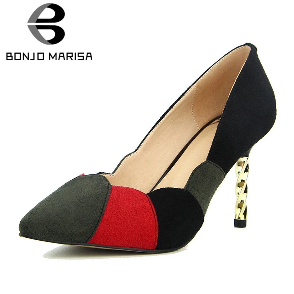 

BONJOMARISA New Mixed Colors Thin High Heels Pointed Toe Shallow Shoes Woman Casual Sexy Spring Autumn Pumps Big Size 34-42