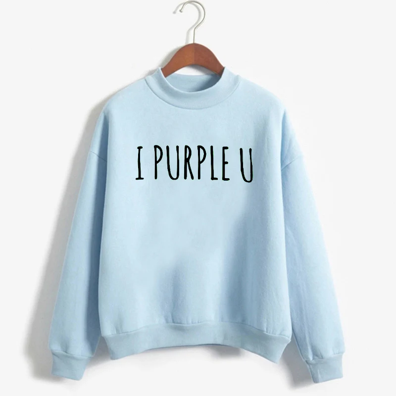  Kpop Sweatshirt I Purple U Letter Printed Women'S Sweatshirt Autumn Winter Fleece Warm Hoodie Korea