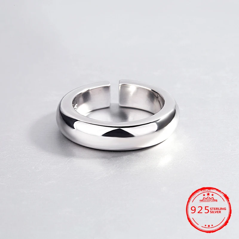 

990 Foot Silver Ring INS Wind Simple Personality Glossy Aperture Female Ring Open Ring Silver Jewelry