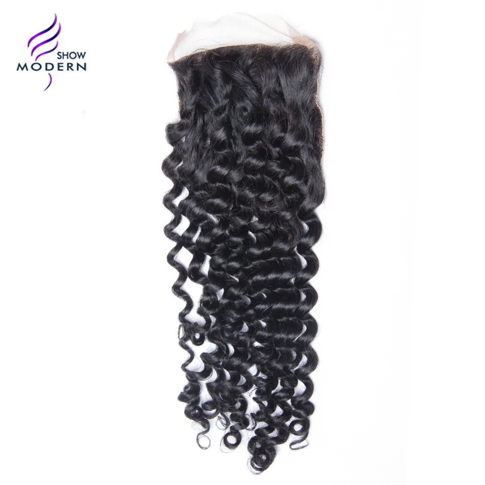 

Modern Show Curly Hair Remy Hair Free Part Lace Closure Swiss Lave 100% Human Hair Natural Black 1B Free Shipping