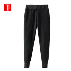 2018 теплые плотные бархатные Sweatpant осень зима шаровары брюки свободные повседневные черные с высокой талией длинные штаны Большие размеры