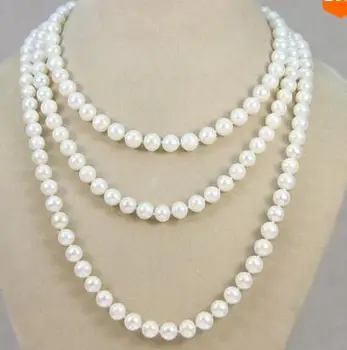 

long AA 8-9mm white pink black Natural freshwater pearl necklace 50" Factory Wholesale price Women Gift word Jewelry