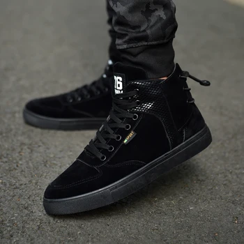 

New Nice Men Casual Ankle Boots Spring Autumn Mens Fashion Back Lace-Up Shoes Korean Male High Top Breathable Flock Flats