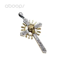 Two Tone 925 Sterling Silver Skull Cross Necklace Pendant for Men Boys Free Shipping stylish skull cross pendant necklace for men