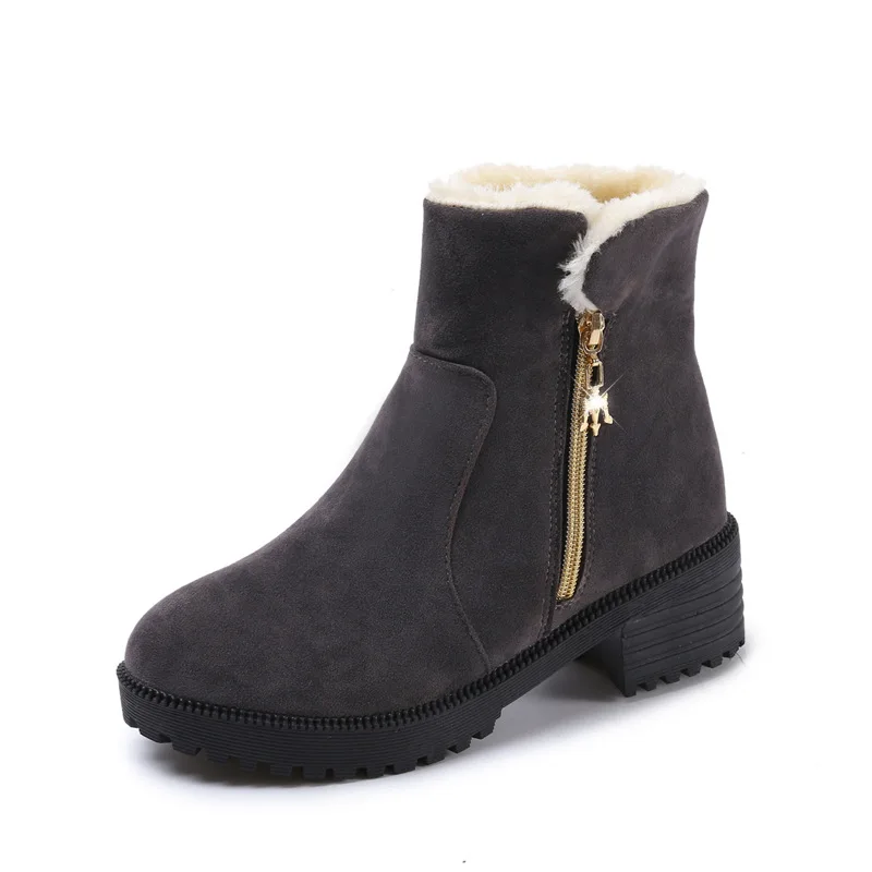 

2018 Winter New Women Boots Martin Boots Woman Solid Ankle Platform Zipper Flock Fashion Retro Plush Velvet Warm High Quality