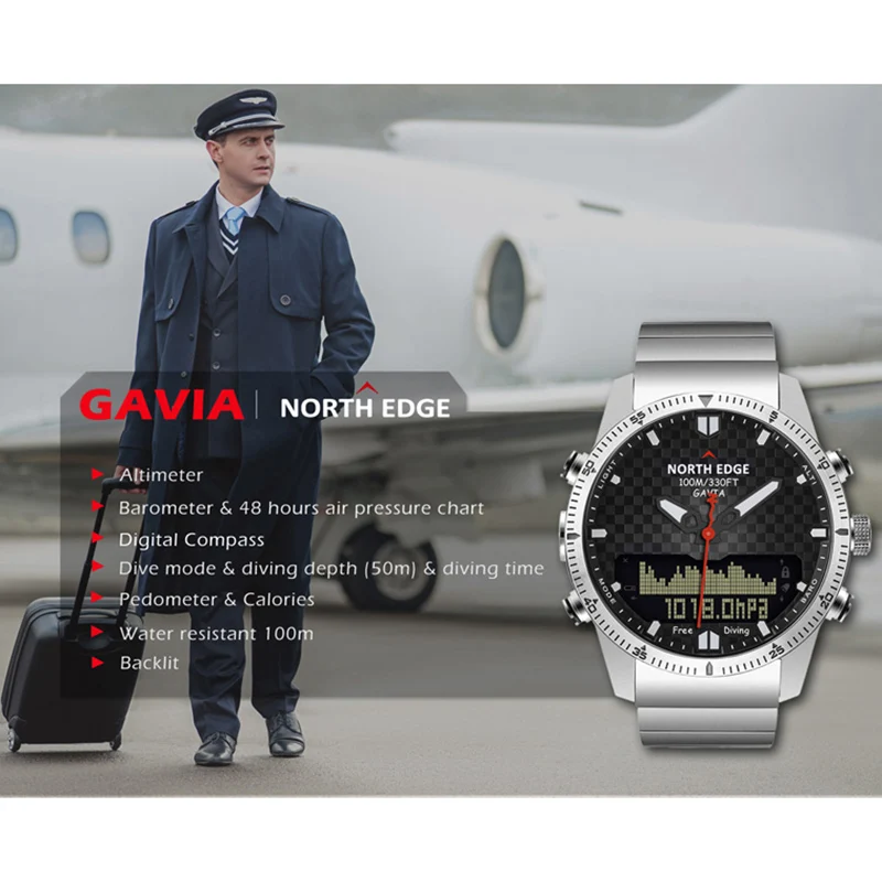 NORTH EDGE Digital Dive Watches Men Waterproof 100M Military relogio masculino Altimeter Compass LED Electronic Watch Men Sports