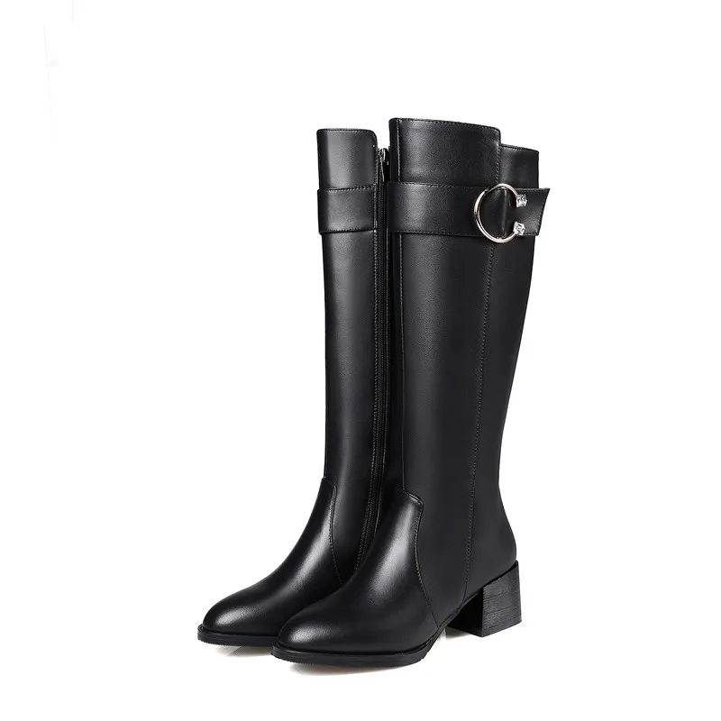 Stiefel Black Frauen Winter Fur Mode Leder Neu black Pu Asumer Hochwertigem Kommen Not Reißverschluss Schnalle Schwarz Fur Echtem Kniehohe Herbst With gwZEBBtSqx