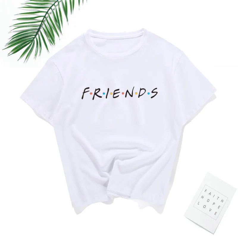 الأصدقاء الطباعة الأبيض T قميص الصيف النساء قصيرة الأكمام الترفيه أعلى المحملة عارضة السيدات الإناث قمم Blusas زائد حجم الملابس