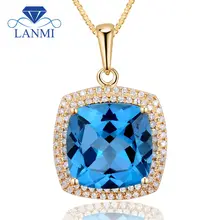 Модные подушки 12x12 мм 14Kt желтого золота из природного топаза Свадебные Кулон 2T018