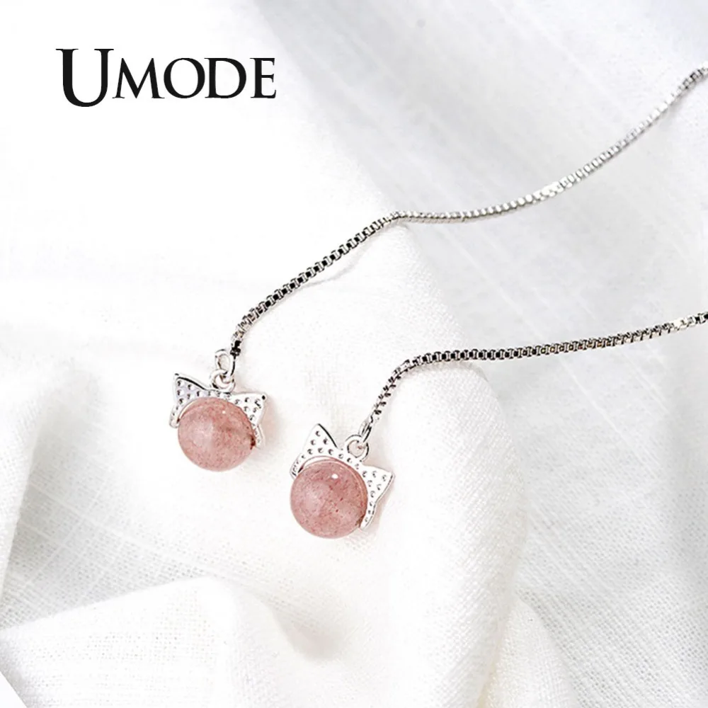 UMODE новые Клубничные кварцевые Висячие серьги для женщин милая кошка белая