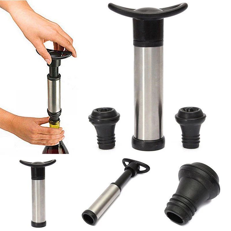 Stainless Steel Wine Saver Vacuum Pump With 2 X Vacuum Bottle Stoppers