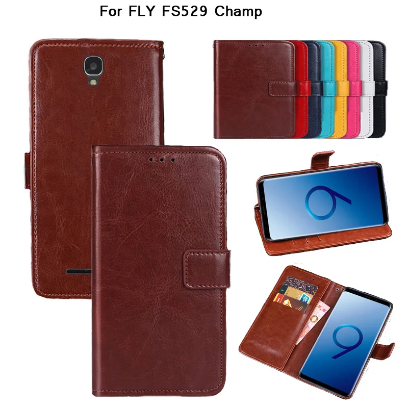 Винтажный чехол-книжка для Fly FS529 чехол-бумажник с отделениями карт и подставкой