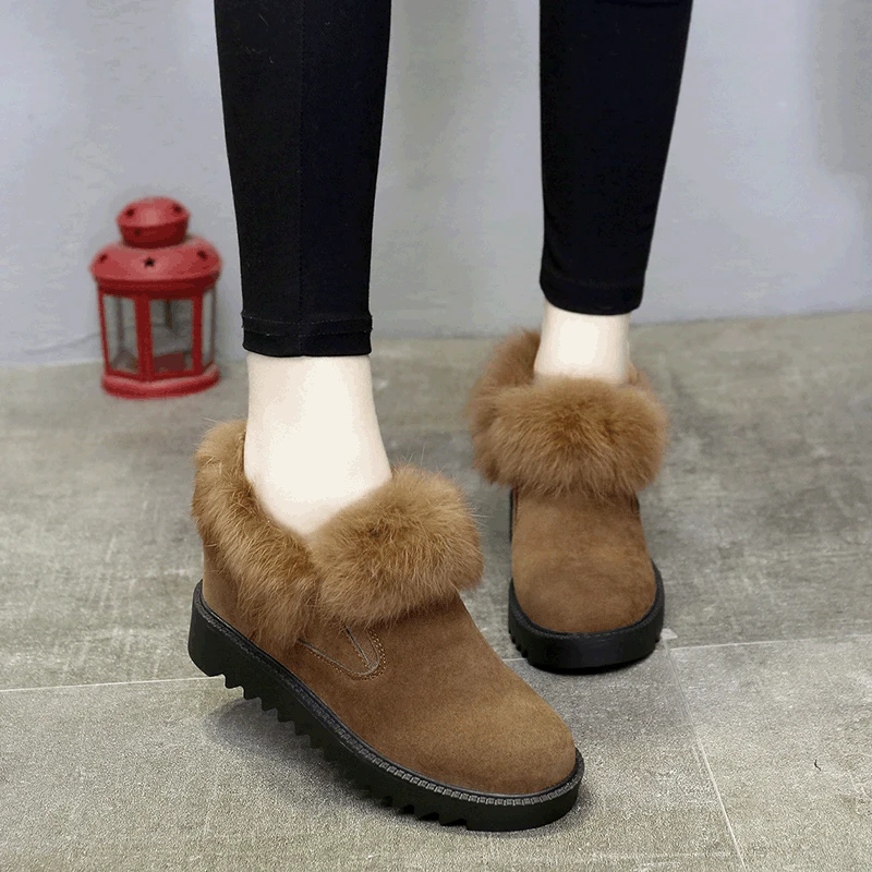 SWYIVY Shoes Boots Woman Snow Boot Ankle 2018 Winter Female Fur Cotton Shoes Flock Plush Velvet Warm Winter Boots Snowboots