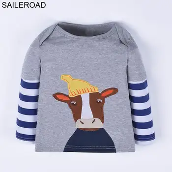 

SAILEROAD Animal Cow Embroidery Baby Boy Long Sleeve T Shirts Autumn Child Infantil Top Tee Clothes Cotton Camiseta Real De 2020