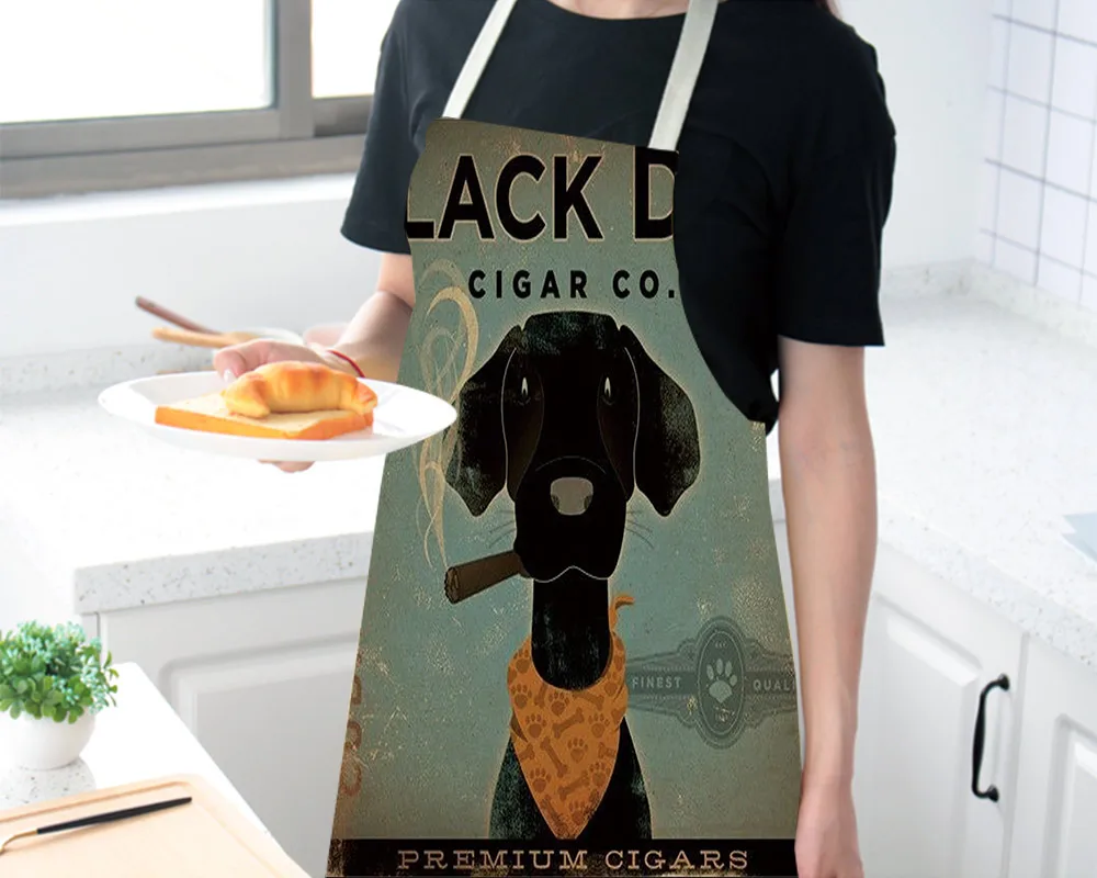 

Eco-friendly Printed Dog Style Seam Sewing Hand Measured Colorful Cleaning Sleeveless Back Tie Linen Apron