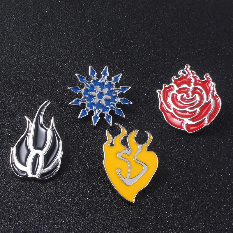 

4 colour Games RWBY Red rose Broochs Blake Flame enamel pin set Snowflake Anime Cosplay for Boy Girl Gift Denim clothes jewelry