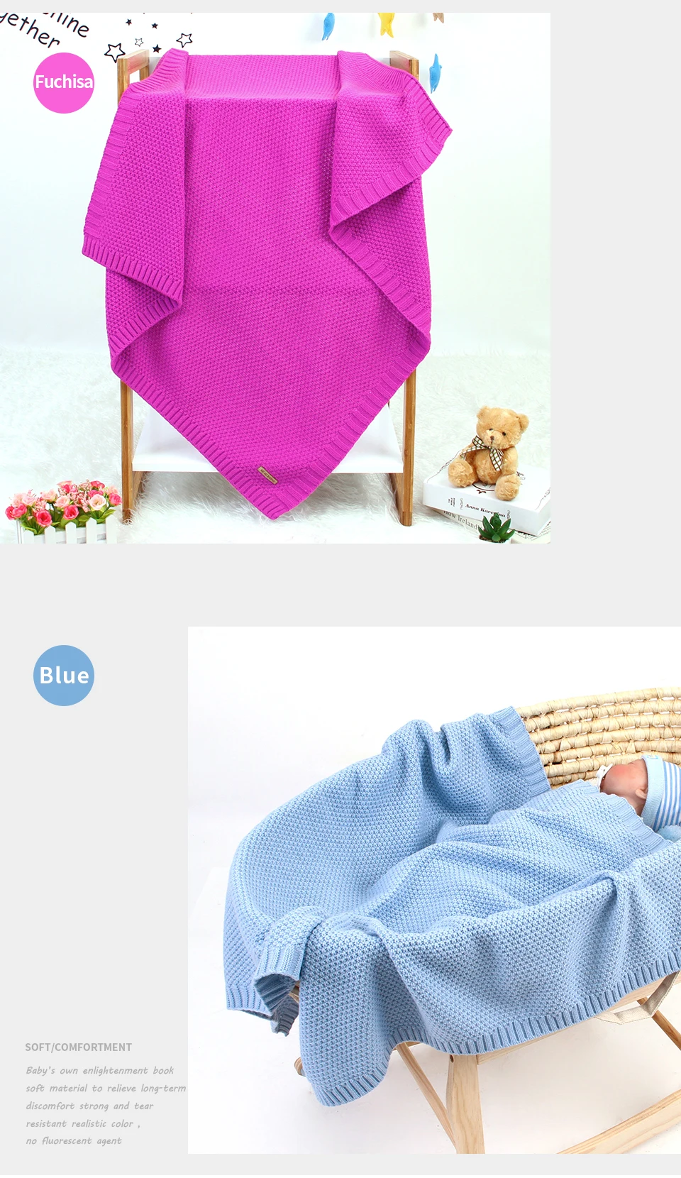 Детское одеяло, вязаное одеяло для новорожденных, яркие цвета, мягкий детское одеяло, кровать, диван, корзина, одеяло для детской коляски, четыре сезона